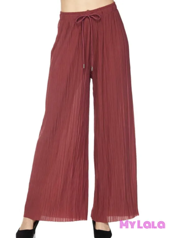 Curvy Pleated Palazzo Pants (Marsala)