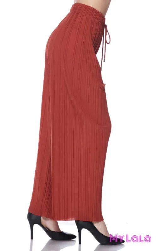Curvy Pleated Palazzo Pants (Rust)