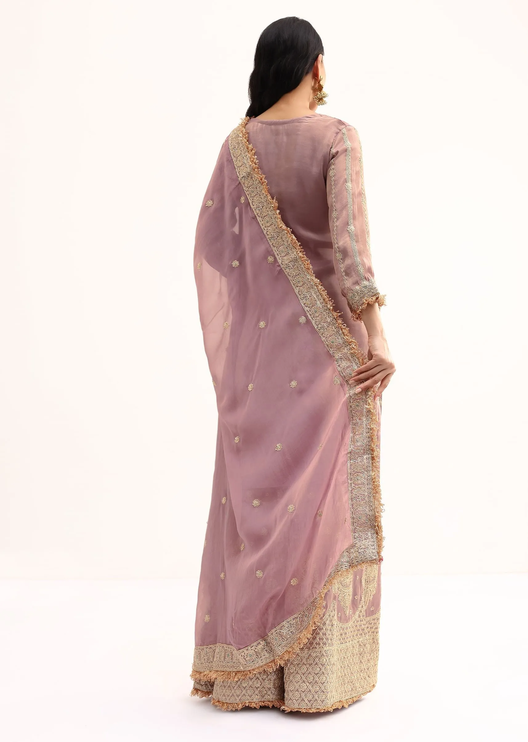 Lavender Tissue Kurta Palazzo Set With Sequin And Gotta Work