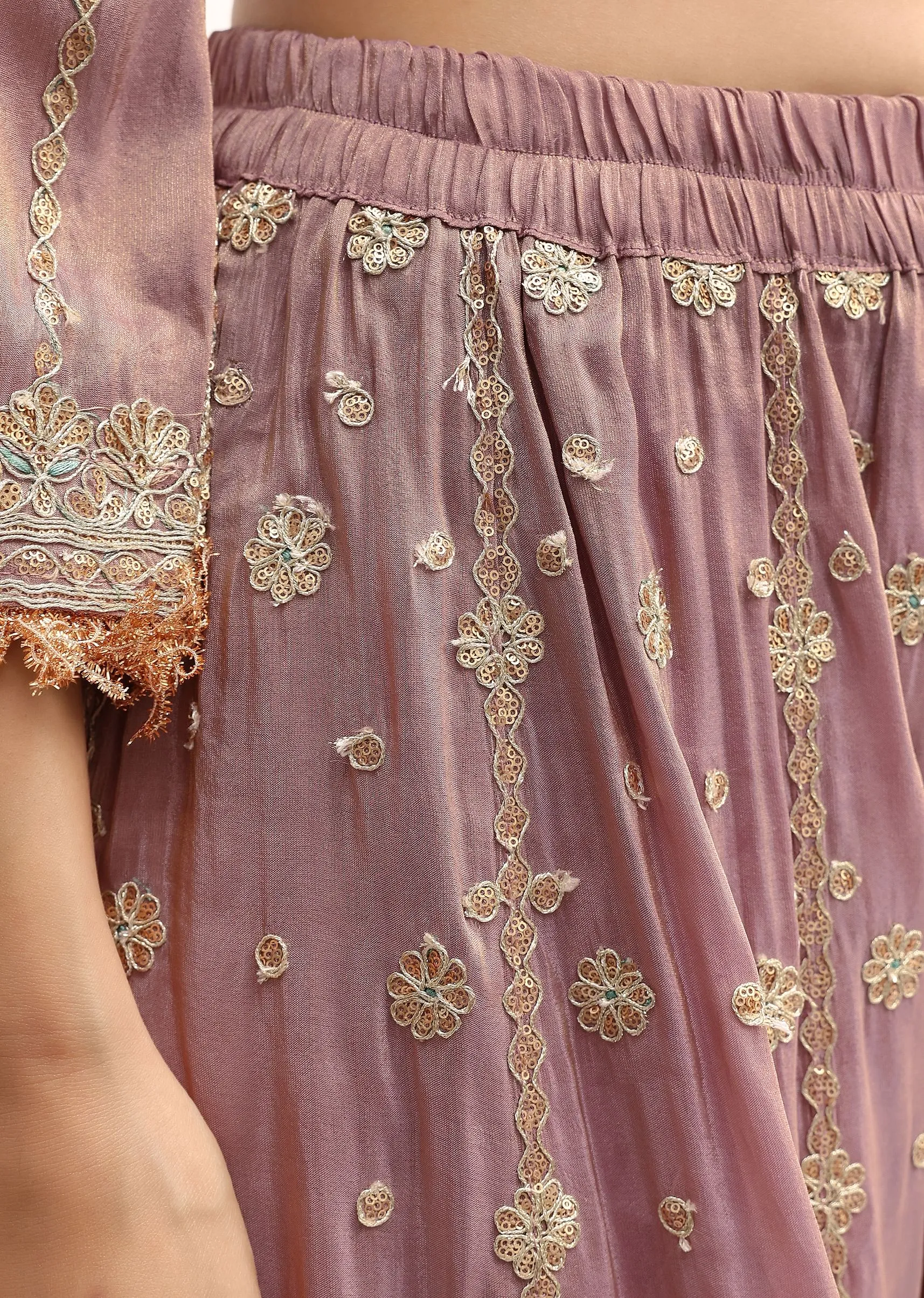 Lavender Tissue Kurta Palazzo Set With Sequin And Gotta Work