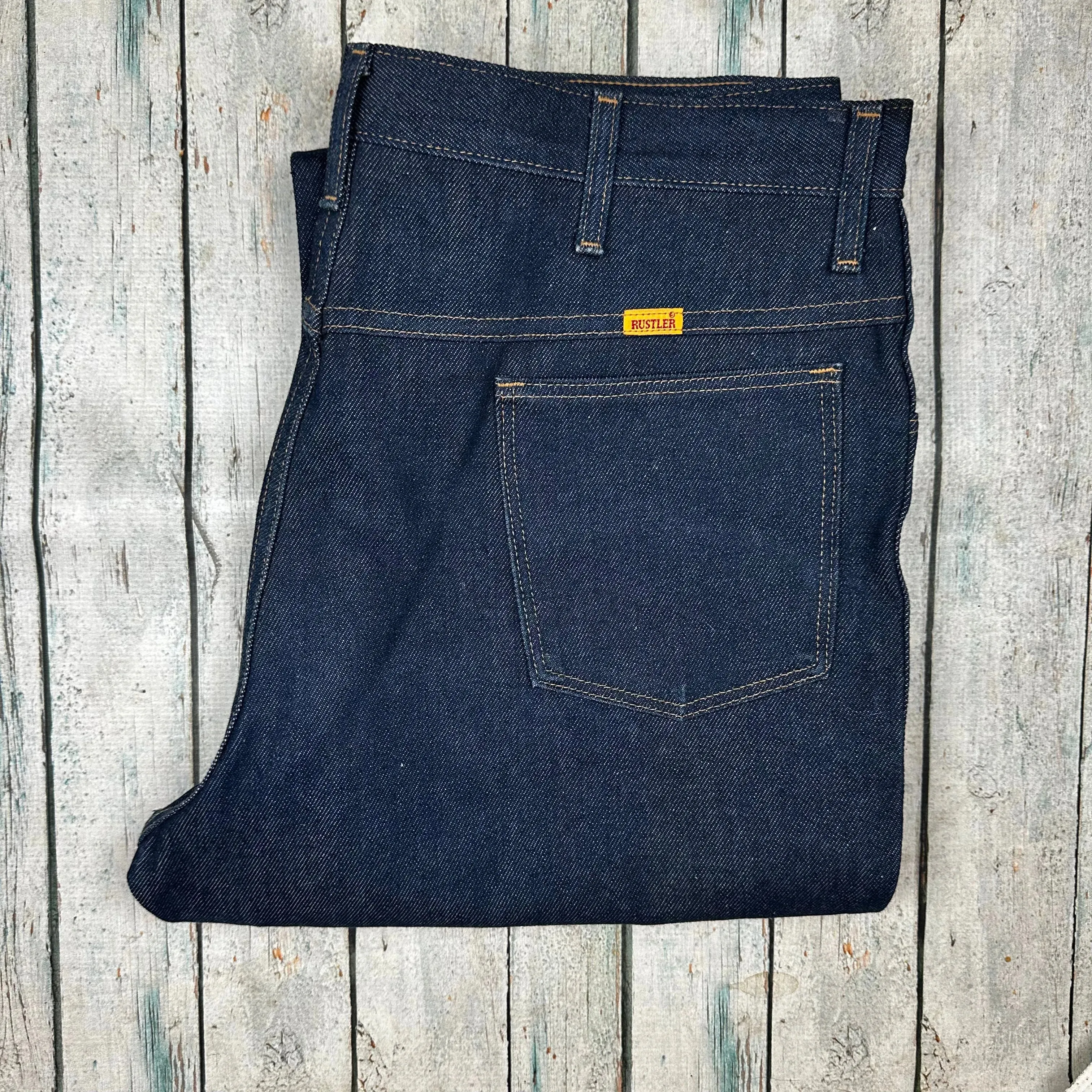 NEW- Rustler USA Made Blue Denim Boot Cut Jeans -Size 38/30