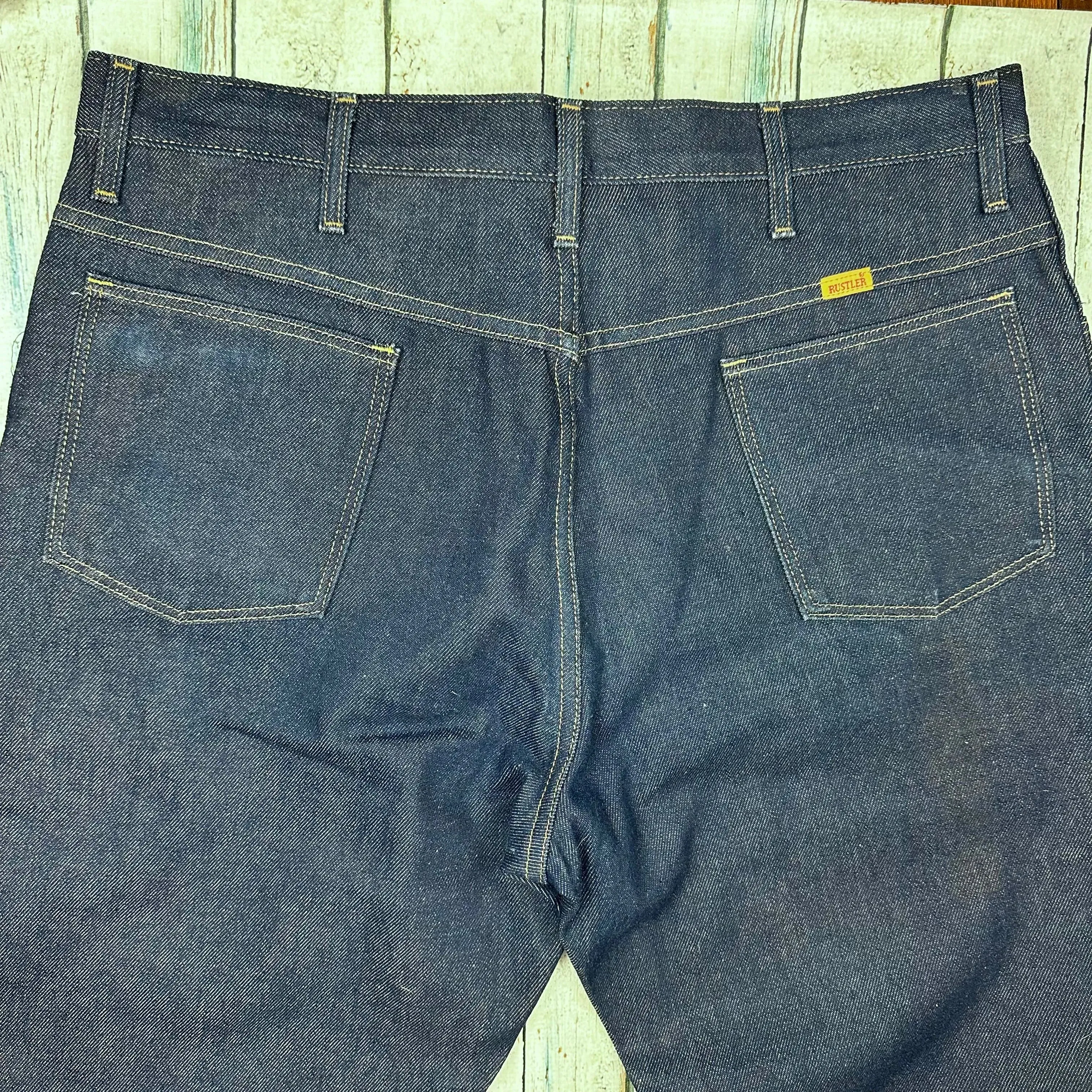 NEW- Rustler USA Made Blue Denim Boot Cut Jeans -Size 38/30