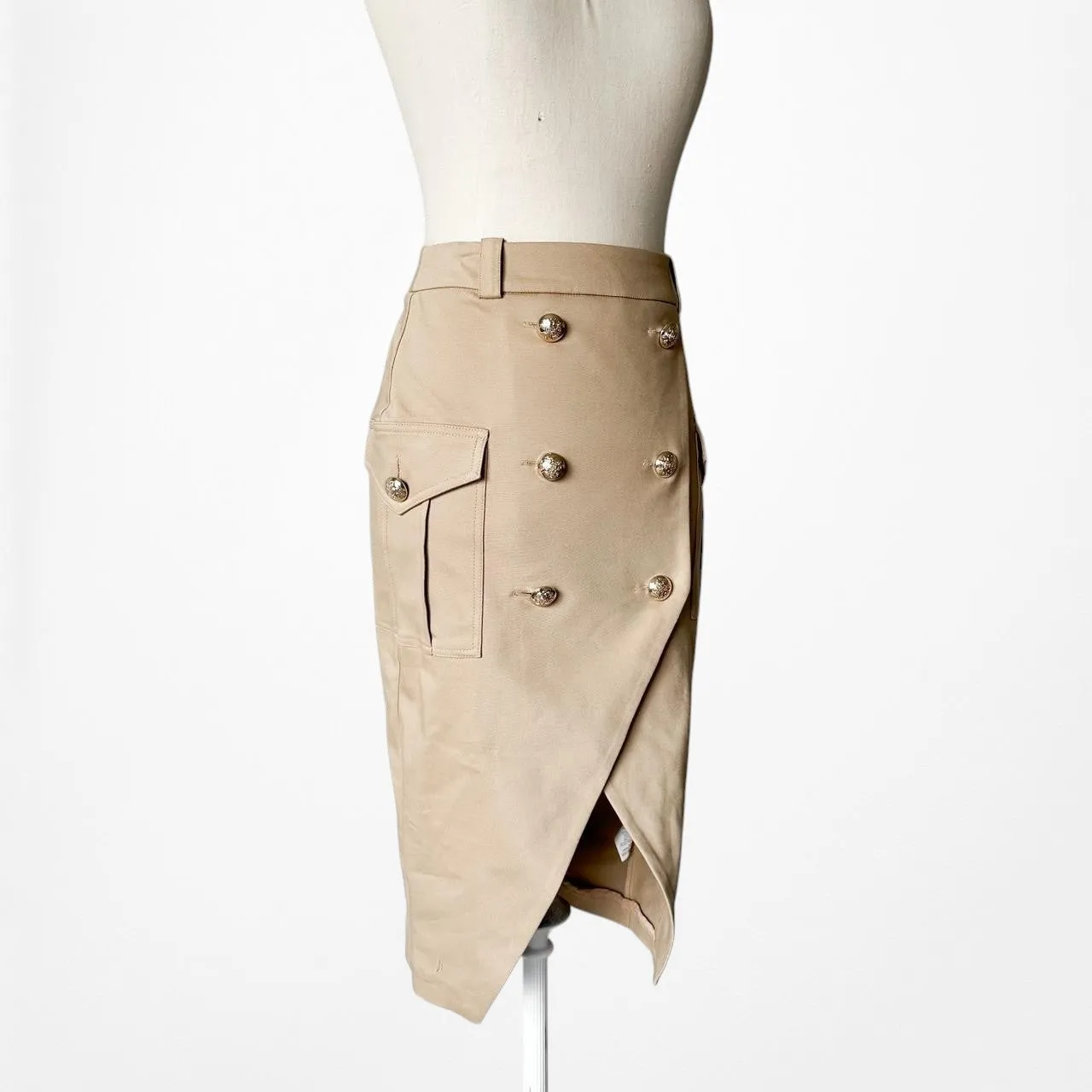 River Island Brown Beige Double Breasted Front Knee Length Bodycon Skirt Size XS