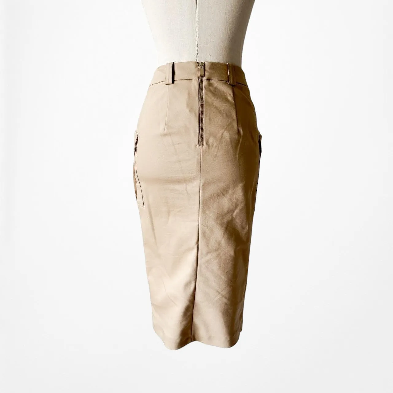 River Island Brown Beige Double Breasted Front Knee Length Bodycon Skirt Size XS