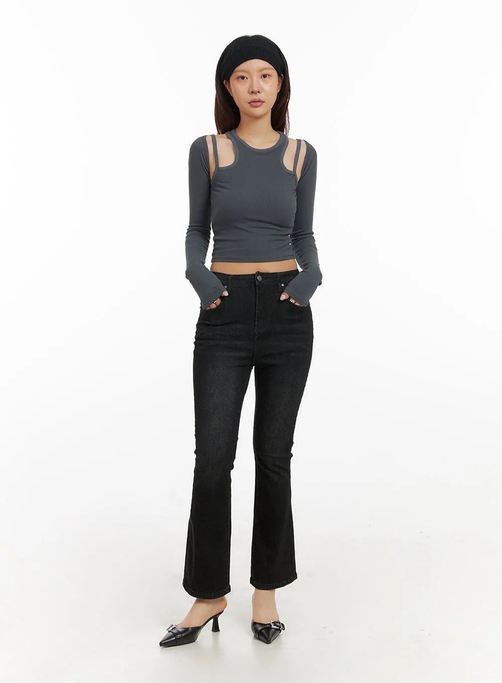 Slim Bootcut Cropped Jeans IY410