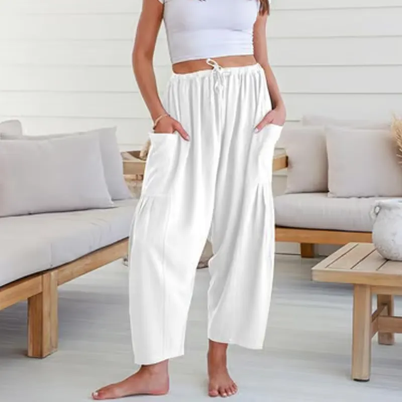 💥This Week's Special Price £14.99🎁☀️Women's Linen Wide Leg Pants with Pockets