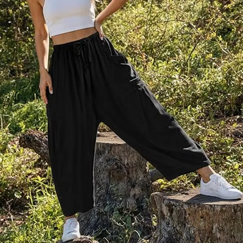 💥This Week's Special Price £14.99🎁☀️Women's Linen Wide Leg Pants with Pockets