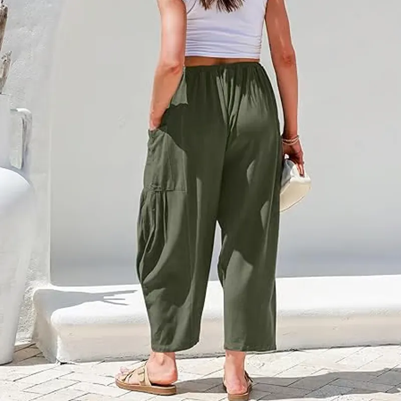 💥This Week's Special Price £14.99🎁☀️Women's Linen Wide Leg Pants with Pockets