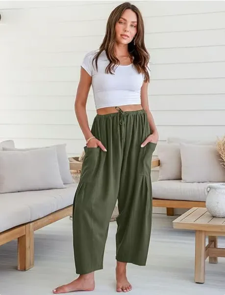 💥This Week's Special Price £14.99🎁☀️Women's Linen Wide Leg Pants with Pockets