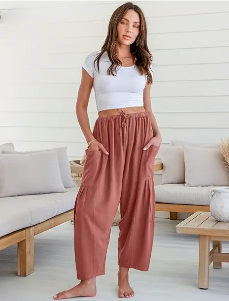💥This Week's Special Price £14.99🎁☀️Women's Linen Wide Leg Pants with Pockets