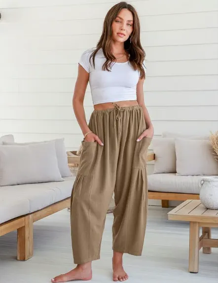 💥This Week's Special Price £14.99🎁☀️Women's Linen Wide Leg Pants with Pockets