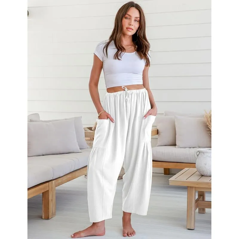 💥This Week's Special Price £14.99🎁☀️Women's Linen Wide Leg Pants with Pockets