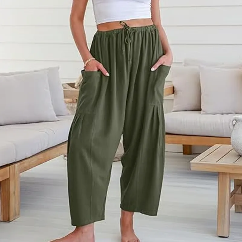 💥This Week's Special Price £14.99🎁☀️Women's Linen Wide Leg Pants with Pockets